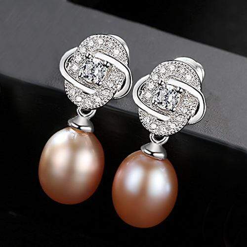 Unique Flower Pattern Fashion S925 Silver Natural Freshwater Pearl Earrings