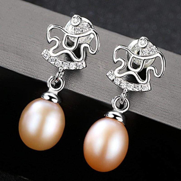 Unique Funny Horse Design Luxury Silver Freshwater Pearl Earrings