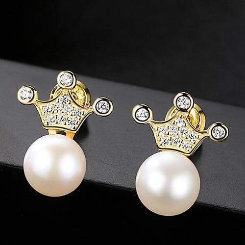 Unique Lovely Crown Design Women Fashion Natural Pearl Stud Earrings