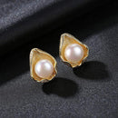 Unique Shell Design Women Luxury Gold Plated Silver Stud Earrings