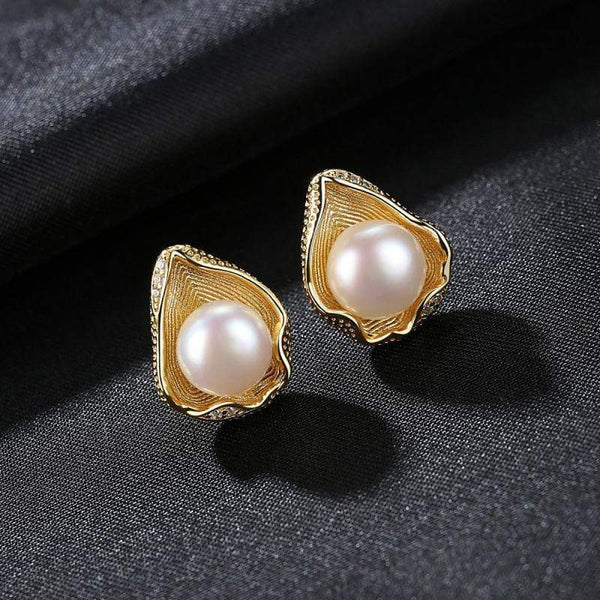 Unique Shell Design Women Luxury Gold Plated Silver Stud Earrings