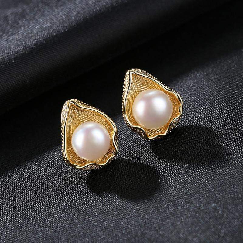 Unique Shell Design Women Luxury Gold Plated Silver Stud Earrings