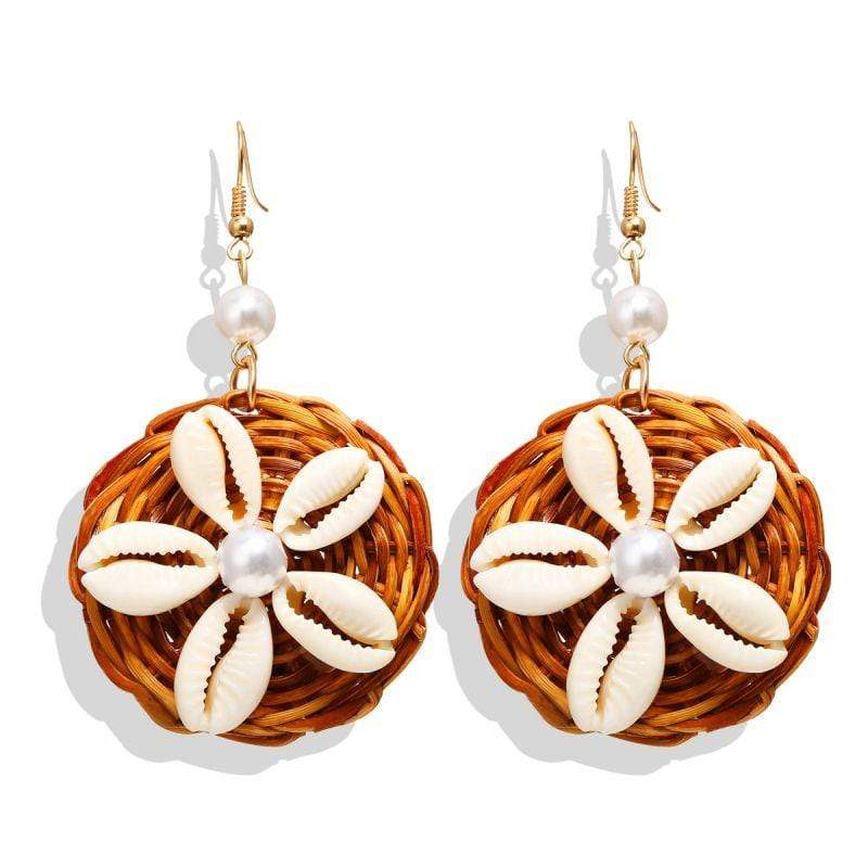 Unique Shell Flower Pendant Women Vintage Handmade Pattern Drop Earrings