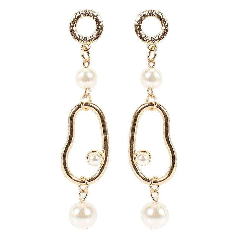 Unique Women Irregular Shaped Alloy Pearl Decor Drop Earrings