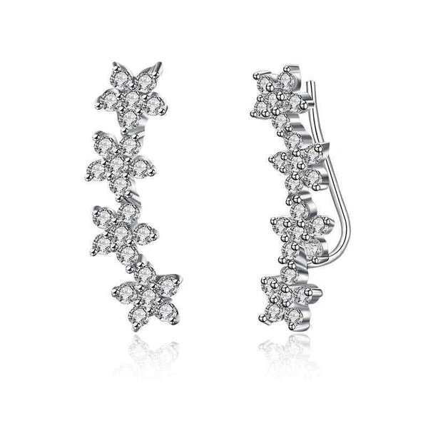 Unique Zircon Decoration Flowers Sterling Silver Stud Earrings