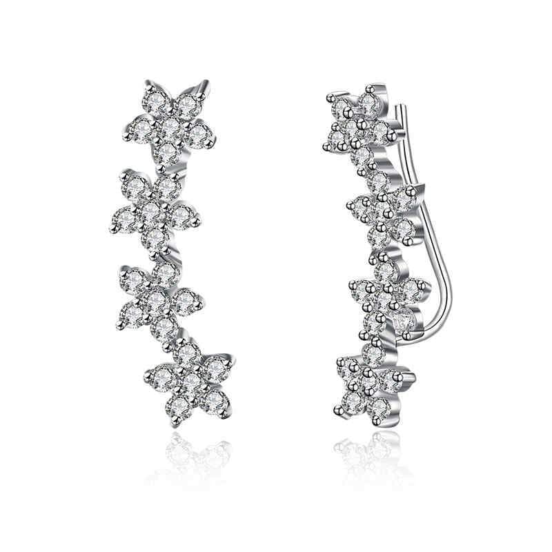Unique Zircon Decoration Flowers Sterling Silver Stud Earrings