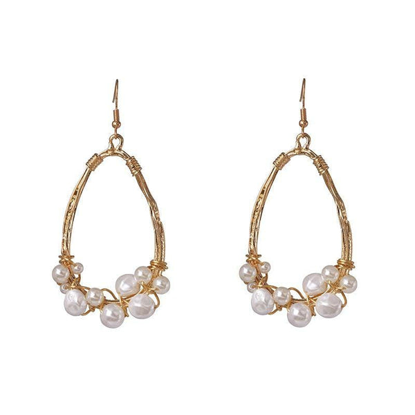 Silver Earrings Vintage Baroque Style Women Hollow Drop Shape Pearl Earrings TIY