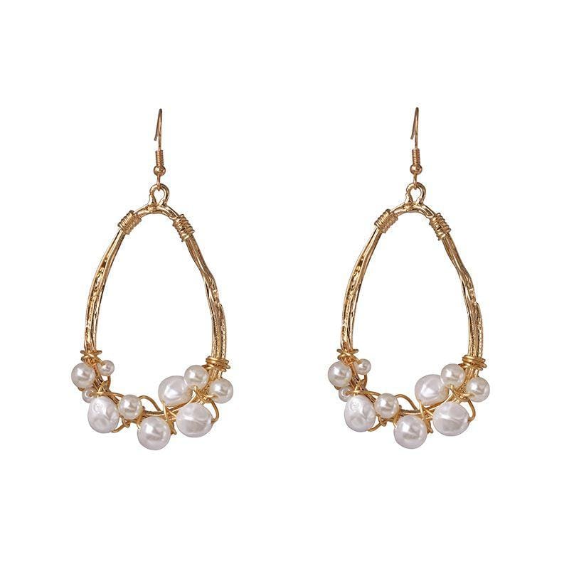 Silver Earrings Vintage Baroque Style Women Hollow Drop Shape Pearl Earrings TIY