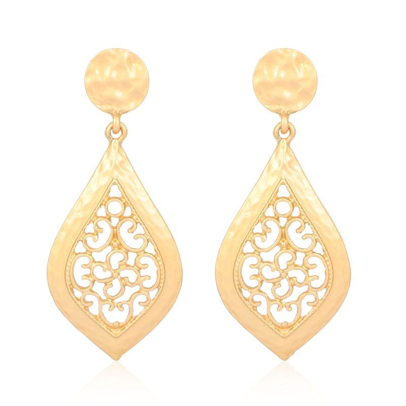Silver Earrings Vintage Carving Hollow Design Drop Shape Alloy Earrings TIY