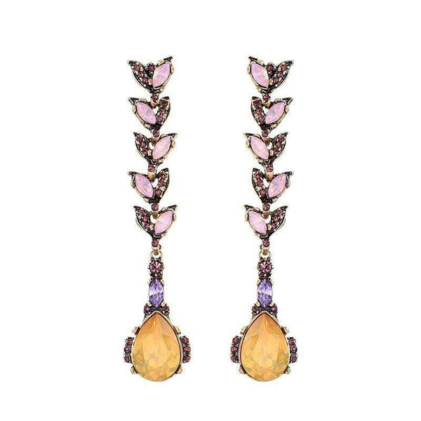 Silver Earrings Vintage Flower Pattern Drop Shape Crystal Drop Earrings TIY