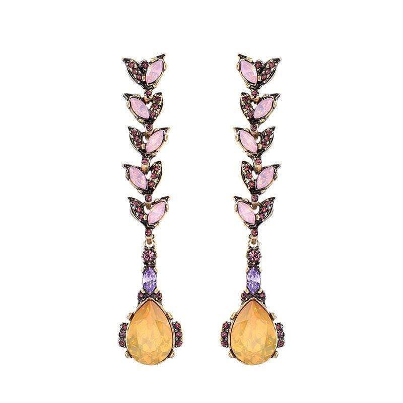 Silver Earrings Vintage Flower Pattern Drop Shape Crystal Drop Earrings TIY