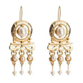 Silver Earrings Vintage Palace Style Boho Imitation Pearl Hollow Alloy Drop Earrings TIY