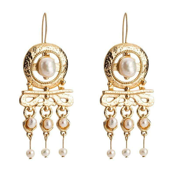 Silver Earrings Vintage Palace Style Boho Imitation Pearl Hollow Alloy Drop Earrings TIY