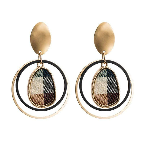 Silver Earrings Vintage Plaid Pattern Women Hollow Round Shape Earrings TIY