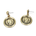 Silver Earrings Vintage Round Shape Portrait Cared Design Earrings TIY