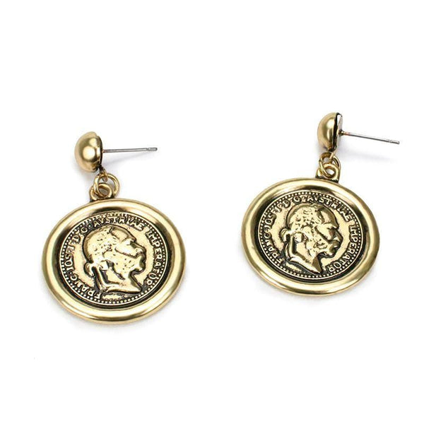 Silver Earrings Vintage Round Shape Portrait Cared Design Earrings TIY
