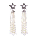 Silver Earrings Vintage Style Crystal Simulated Pearl Star Women Design Tassel Earrings TIY