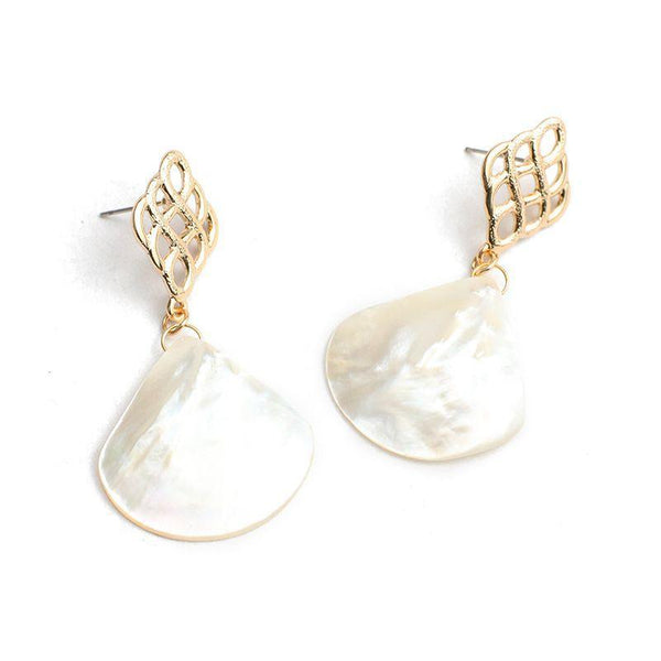 Silver Earrings Vintage Style Hollow Design Shell Pendant Drop Earrings TIY