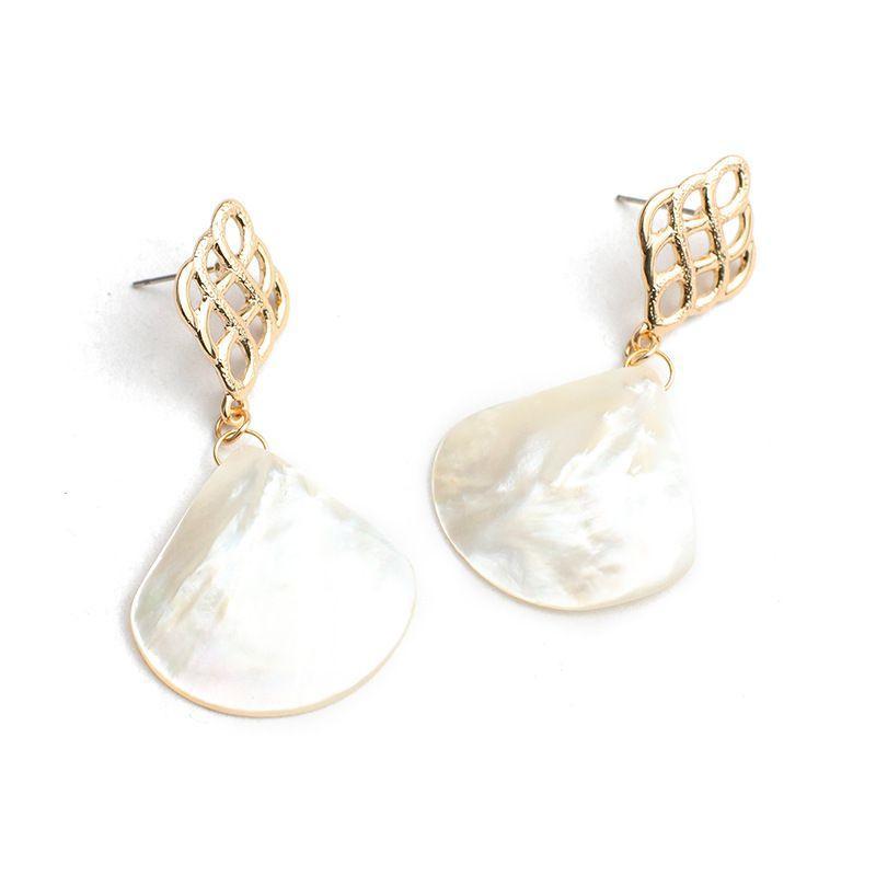 Silver Earrings Vintage Style Hollow Design Shell Pendant Drop Earrings TIY
