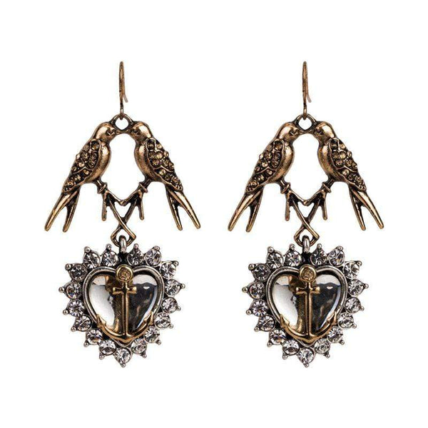 Silver Earrings Vintage Style Women Birds Heart Shape Alloy Earrings TIY