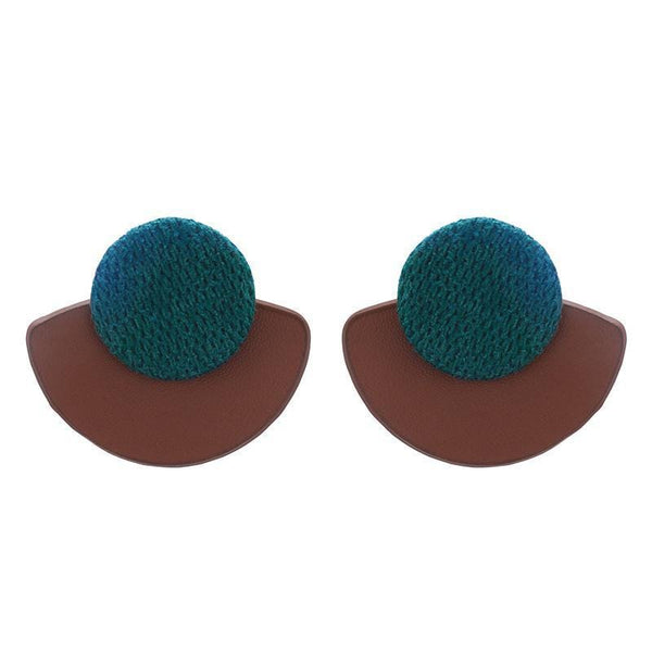 Silver Earrings Vintage Women Good Quality Color Blocking PU Knittting Stud Earrings612E001 TIY