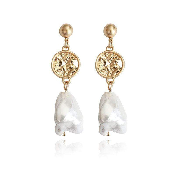 Silver Earrings Vintage Women Irregular Shape Shell Pearl Drop Earrings TIY
