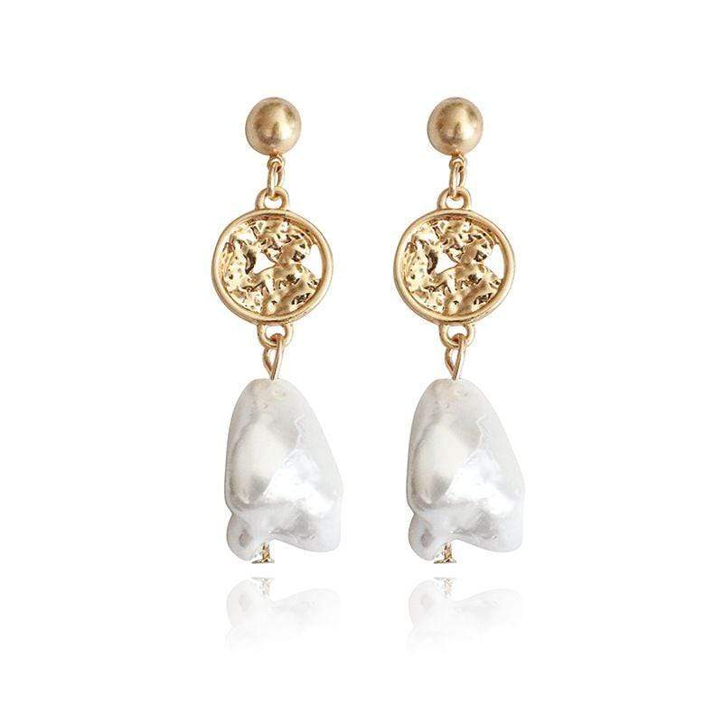 Silver Earrings Vintage Women Irregular Shape Shell Pearl Drop Earrings TIY