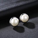 Women Simple Design Half Round Natural Pearl Silver Stud Earrings