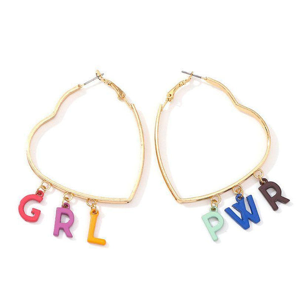 Women Simple Hollow Heart Shape Multicolor Letter Design Hoop Earrings