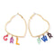 Women Simple Hollow Heart Shape Multicolor Letter Design Hoop Earrings