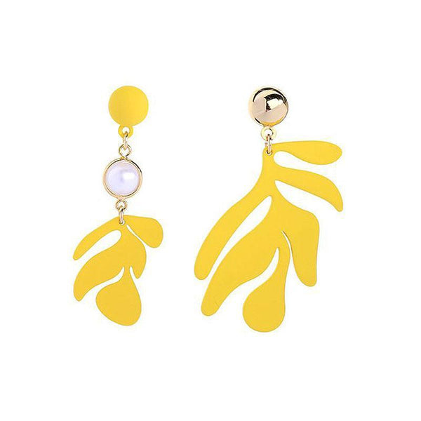 Women Summer Bright Color Asymmetric Leaf Design Drop Earrings