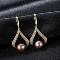 Women Unique Geometric Design Luxury Silver Natural Pearl Earrings