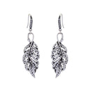 Women Vintage Leaf Pattern Shiny Rhinestone Hook Earrings