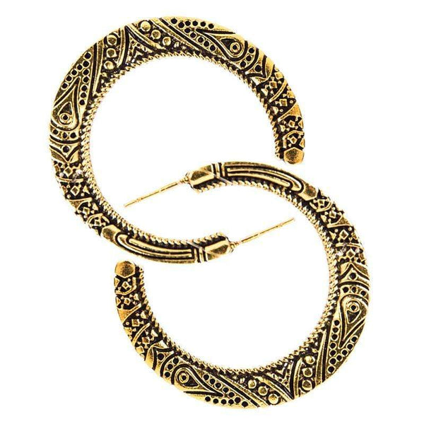 Women Vintage Style Anti-color Plated Alloy Carving Hoop Earrings