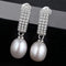 Women Vintage Style Fashion Geometric Design Oval Natural Pearl Silver Earrings