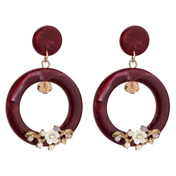 Women Vintage Style Round Shape Boho Floral Earrings