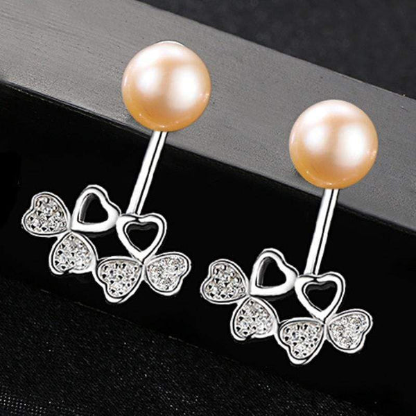 Young Women Romantic Bowknot Design Sterling Silver Pearl Earrings