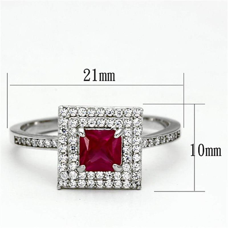 925 Silver Ring TS102 Rhodium 925 Sterling Silver Ring with Synthetic in Ruby