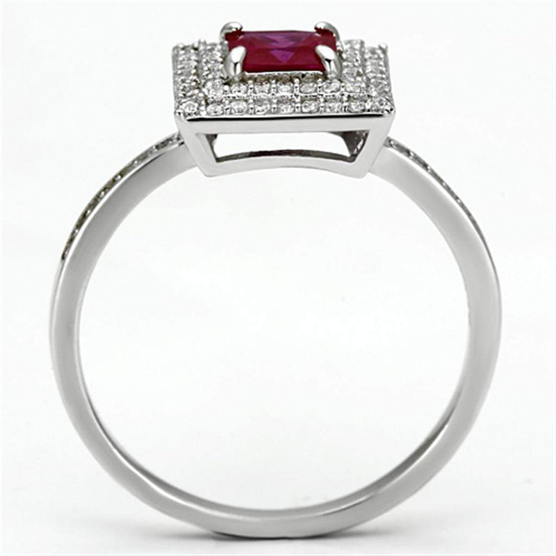 925 Silver Ring TS102 Rhodium 925 Sterling Silver Ring with Synthetic in Ruby