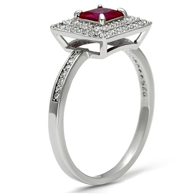 925 Silver Ring TS102 Rhodium 925 Sterling Silver Ring with Synthetic in Ruby