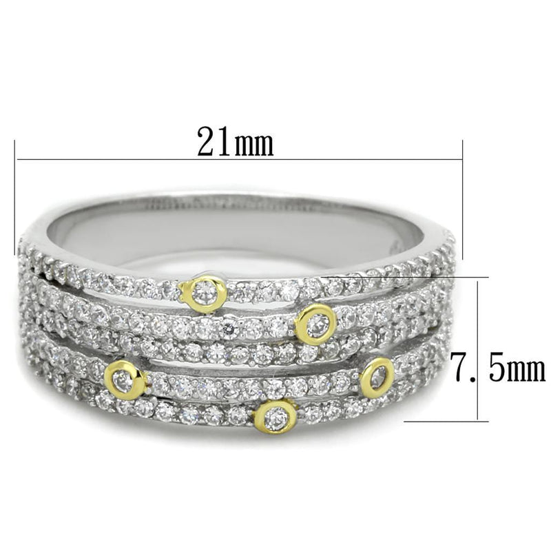 925 Silver Ring TS251 Reverse Two-Tone 925 Sterling Silver Ring with CZ