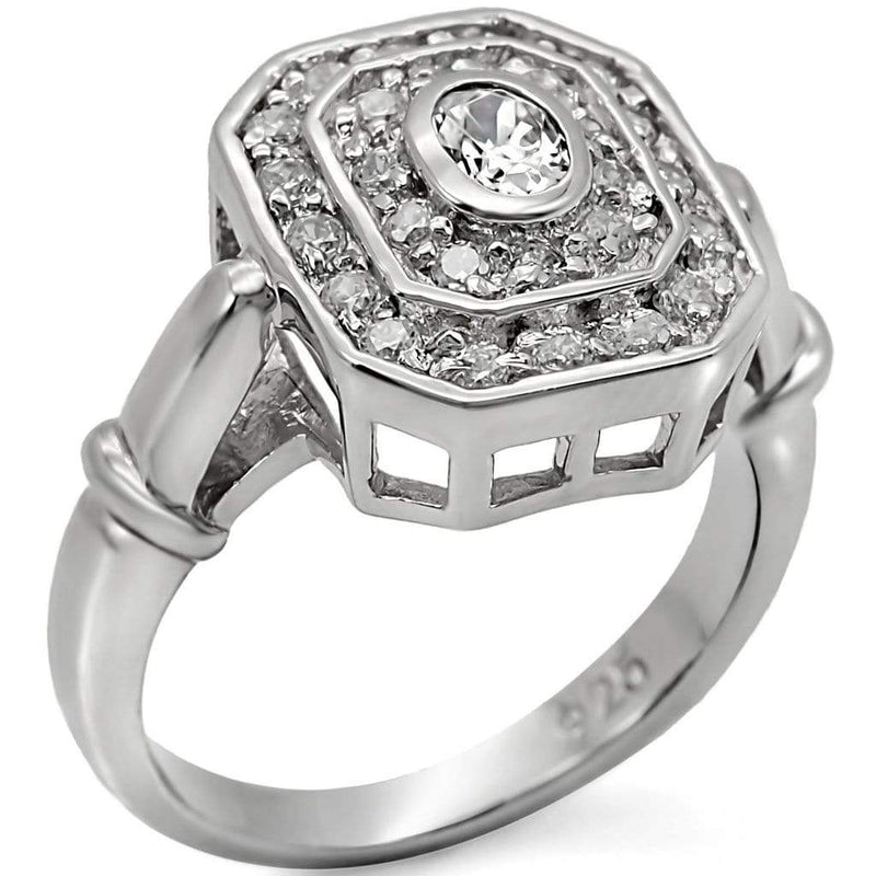 925 Sterling Silver Rings LOS381 Rhodium 925 Sterling Silver Ring with CZ