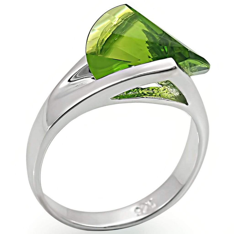 925 Sterling Silver Rings LOS395 Rhodium 925 Sterling Silver Ring in Peridot