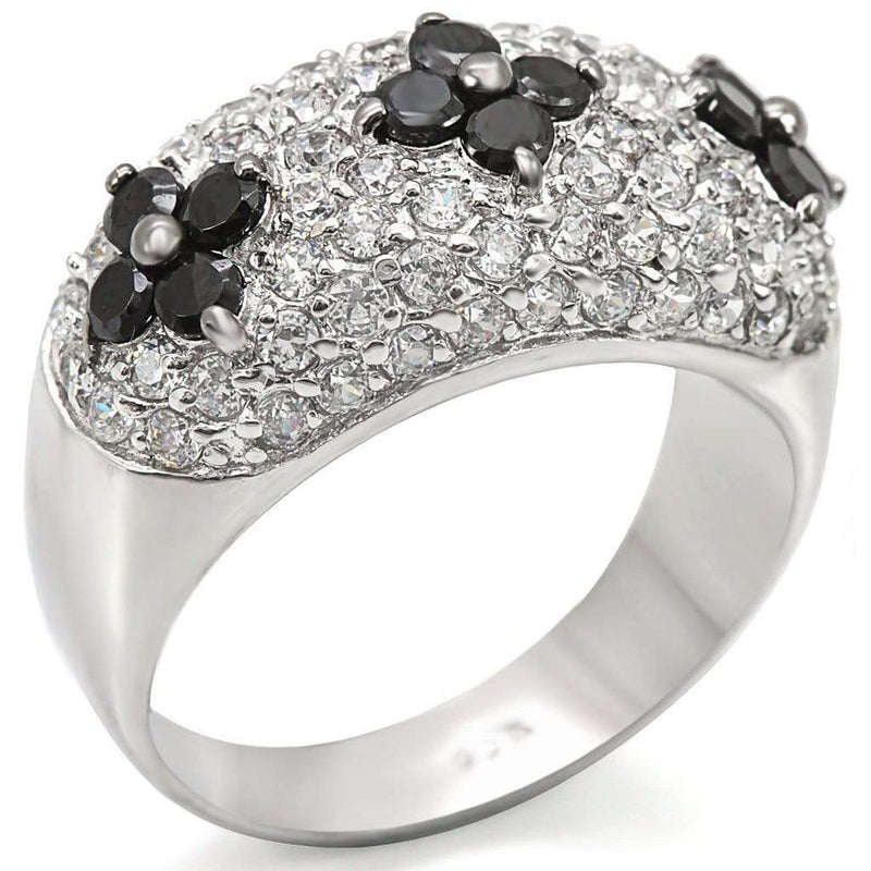 925 Sterling Silver Rings LOS468 Rhodium + Ruthenium Silver Ring & CZ