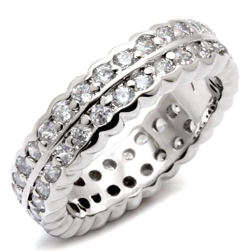 925 Sterling Silver Rings LOS496 Rhodium 925 Sterling Silver Ring with CZ