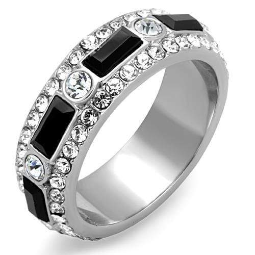 Silver Jewelry Rings Band Rings TK1677 Stainless Steel Ring with Top Grade Crystal in Jet Alamode Fashion Jewelry Outlet