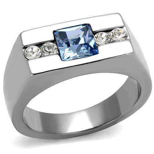 Cool Mens Rings TK2307 Stainless Steel Ring with Crystal in Aquamarine