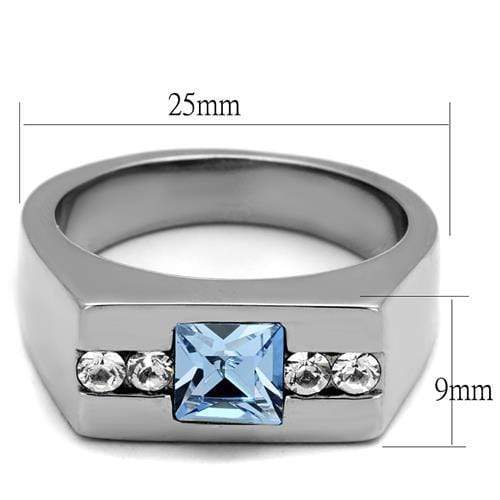 Cool Mens Rings TK2307 Stainless Steel Ring with Crystal in Aquamarine