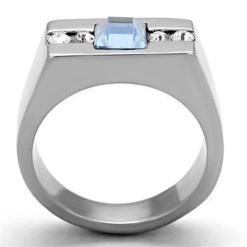 Cool Mens Rings TK2307 Stainless Steel Ring with Crystal in Aquamarine