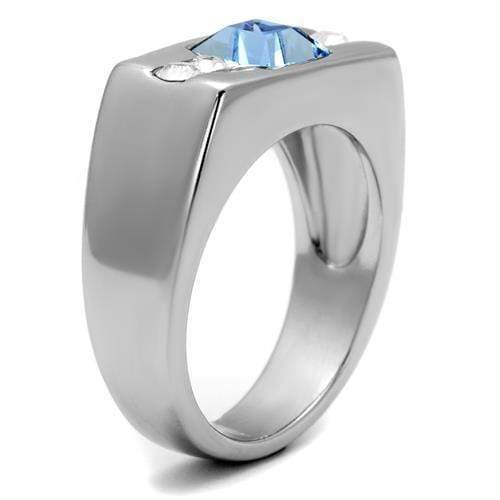 Cool Mens Rings TK2307 Stainless Steel Ring with Crystal in Aquamarine